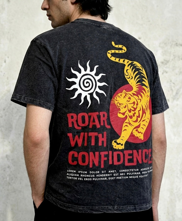 “Roar With Confidence” Acid Wash T-Shirt