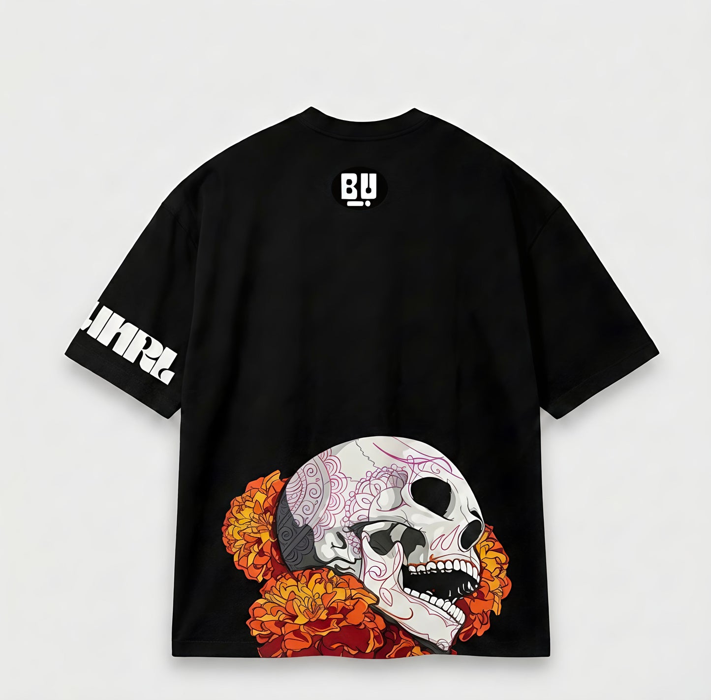 The Black Digital Skull N Flowers Oversized T-Shirt