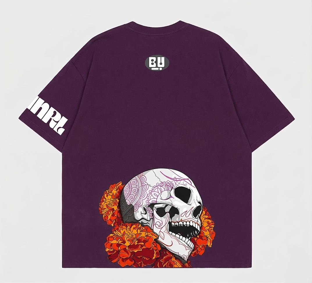 The Purple Skull N Flowers Oversize T-Shirt