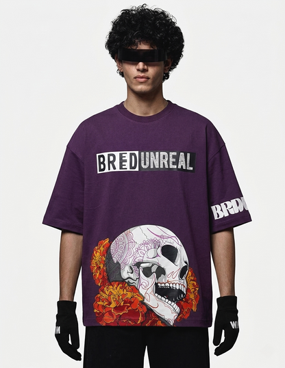 The Purple Skull N Flowers Oversize T-Shirt