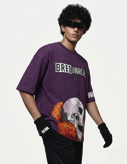 The Purple Skull N Flowers Oversize T-Shirt