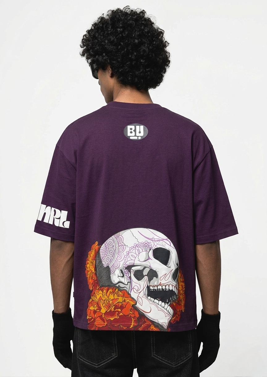 The Purple Skull N Flowers Oversize T-Shirt