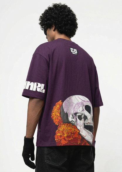 The Purple Skull N Flowers Oversize T-Shirt